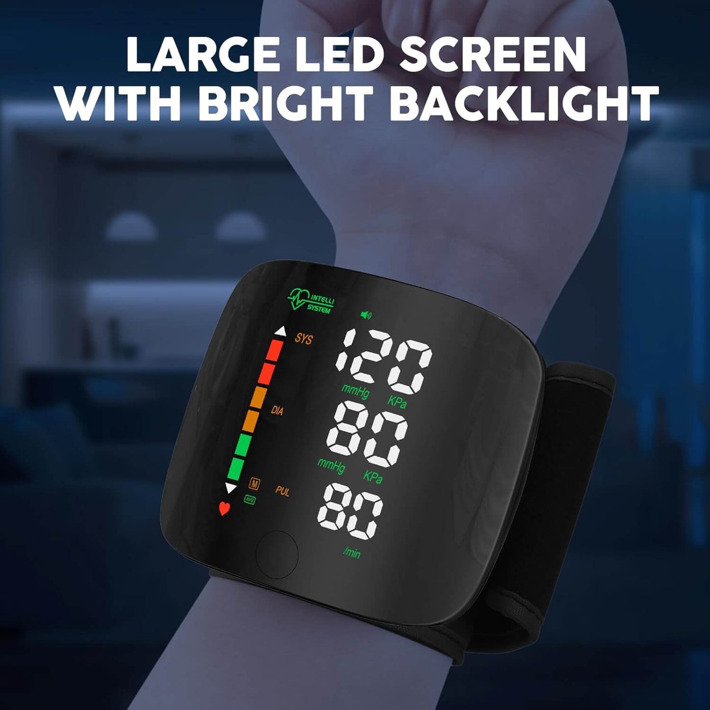 Wrist Blood Pressure Monitor with LED Display and Memory Function