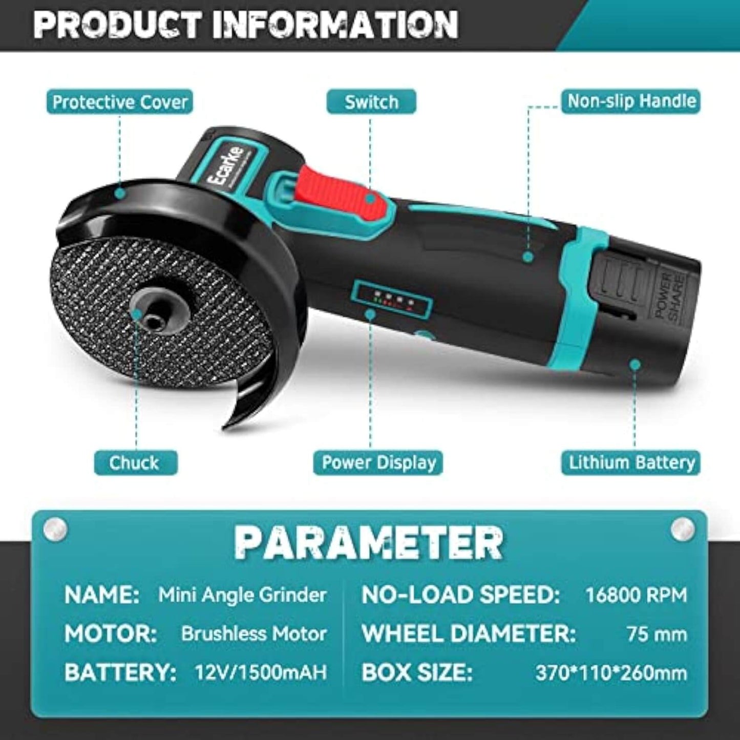 12V Cordless Brushless Mini Angle Grinder Kit (500W)
